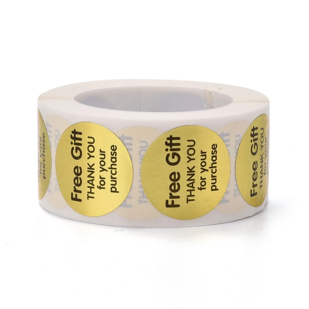 500 Free Gift Thank You Labels Roll, Shiny Gold